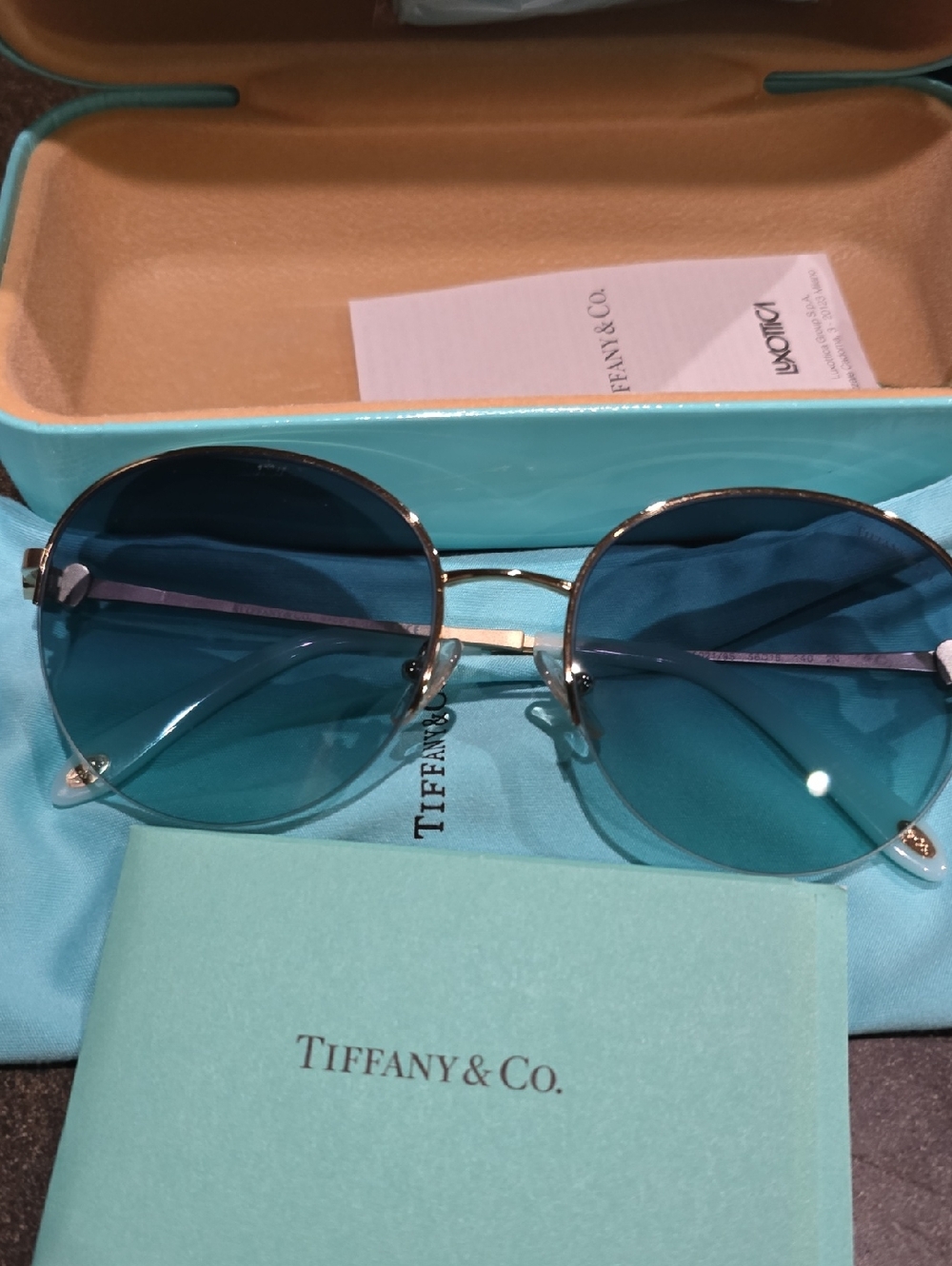 Tiffany & Co. Round Silver Frame Sunglasses with Blue Gradient Lenses